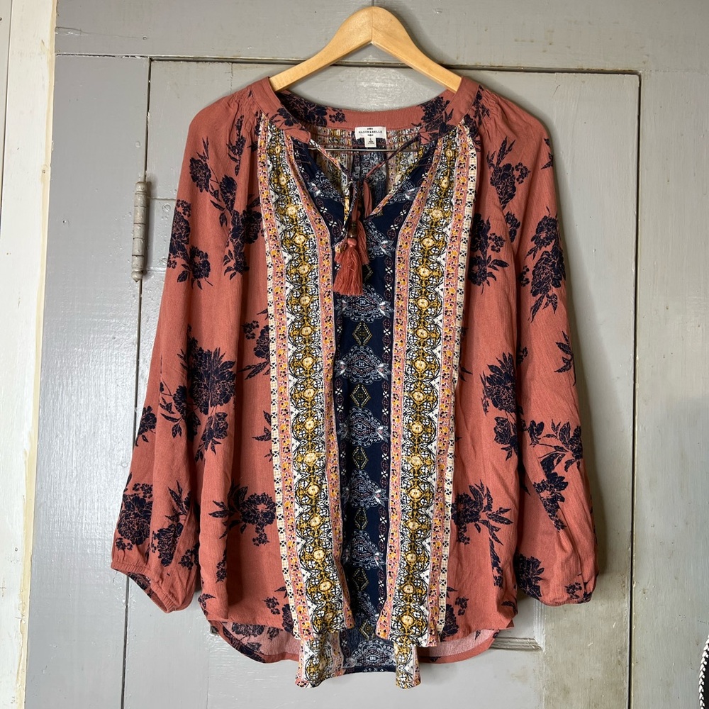 Mason & Belle Printed Blouse with Tassels